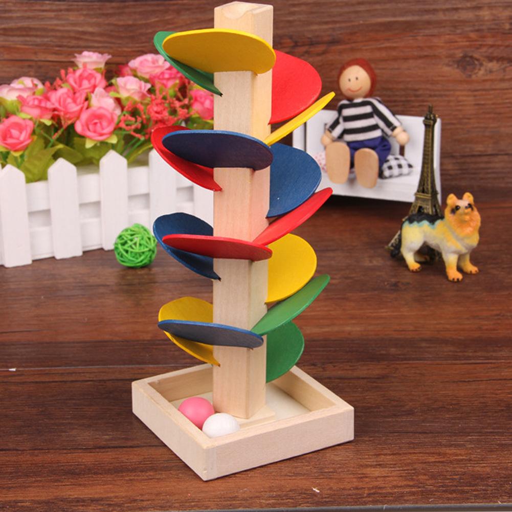 Wooden Toys Colorful Tree Marble Ball Run Track Game for Baby DIY Wood Blocks Model Building Wood Creative Toys for Children-ebowsos