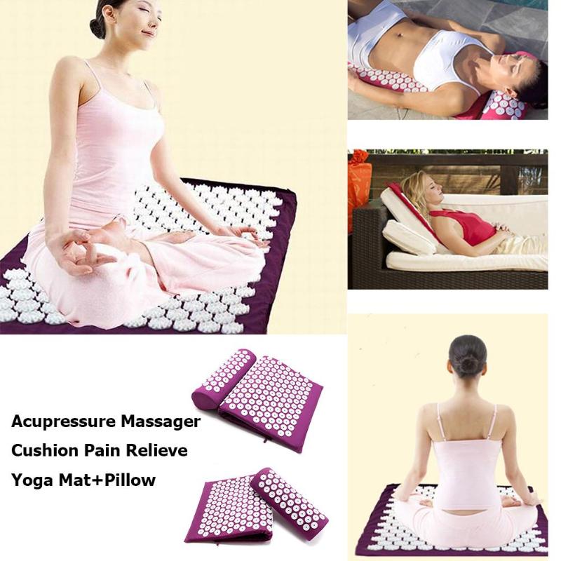 Yoga Spike Acupressure Mat Set Acupressure Massager Cushion Pain Relieve Yoga Mat with Pillow-ebowsos