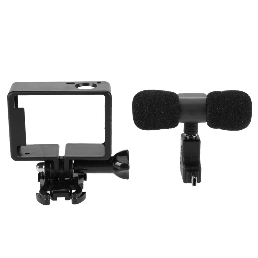 for Gopro Accessories Pro Mini Stereo Microphone + Standard Frame Case for GoPro Hero 3/3+/4 USB to 3.5mm Mic Adapter Cable Cord - ebowsos