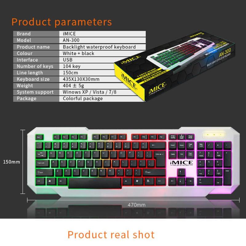 iMICE AN-300 USB Wired Keyboard Waterproof 104 Keys 3-Color Backlight Office Gaming Keyboard for Laptop Desktop PC Drop Shipping - ebowsos
