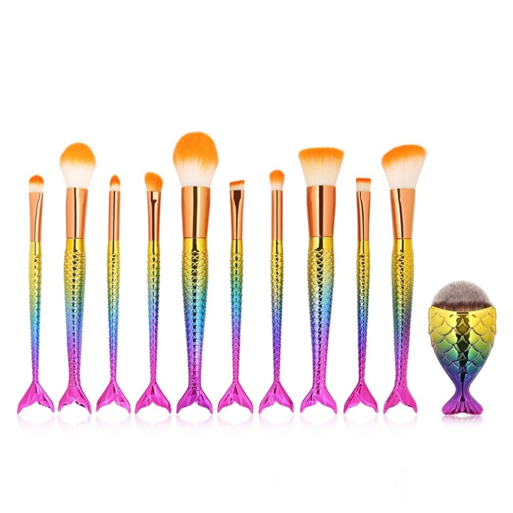 makeup brushes Mermaid Fishtail Shaped Eyeshadow Foundation Powder blush Cosmetics Brush makeup brush set sponge brush cleaner - ebowsos