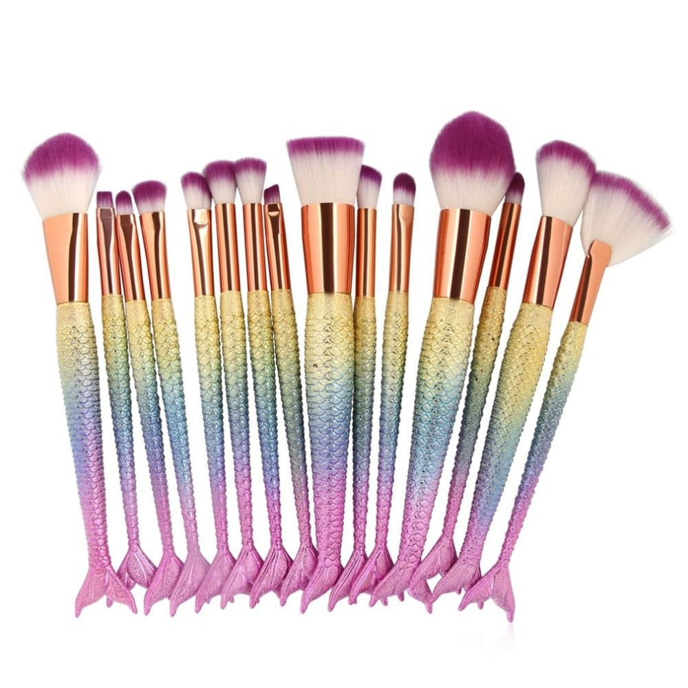 makeup brushes Mermaid Fishtail Shaped Eyeshadow Foundation Powder blush Cosmetics Brush makeup brush set sponge brush cleaner - ebowsos