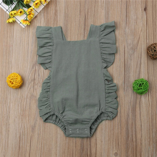 Solid Color Newborn Baby Girl Ruffled Sleeveless Backless Romper Jumpsuit Outfit Sunsuit - ebowsos