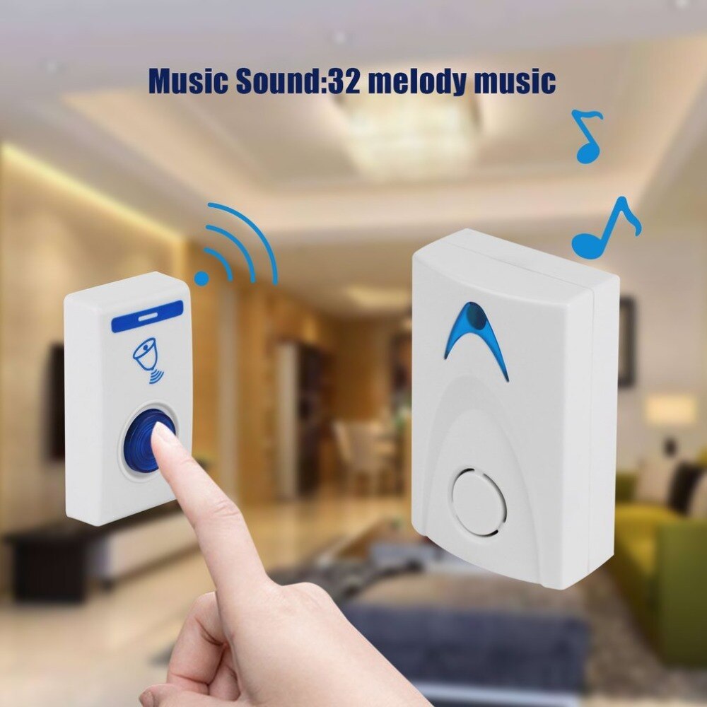 DC3V LED Door Bell Wireless Doorbell Battery Powered 32 Tune Songs 1 Remote Control 1 Wireless Doorbell Door Bell - ebowsos