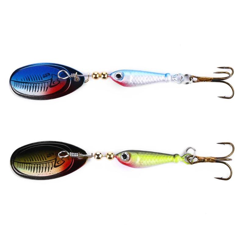 rotating Spinner Bait Sequin Fish Shape Fishing Lure Bionic Artificial Bait Metal Spoon with Treble Hook-ebowsos