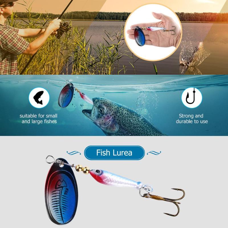 rotating Spinner Bait Sequin Fish Shape Fishing Lure Bionic Artificial Bait Metal Spoon with Treble Hook-ebowsos
