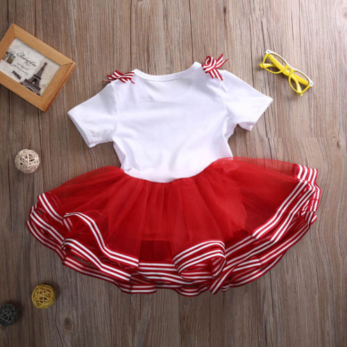 sweet toddler Baby Kid Girl Dresses Candy Cane print Christmas Short Sleeve tutu Party Tulle Christmas red Dresses for girls - ebowsos